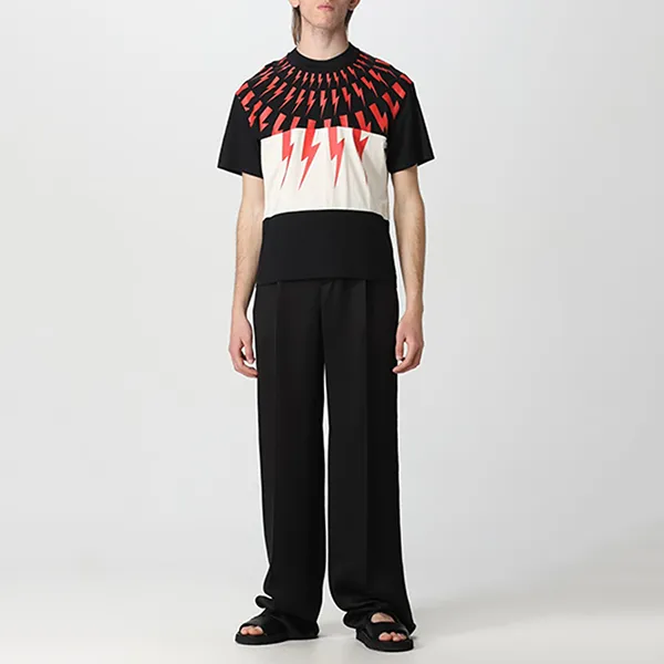 Áo Phông Nam Neil Barrett Mixed Fair Isle Thunderbolt T-Shirt Màu Đen Size XS