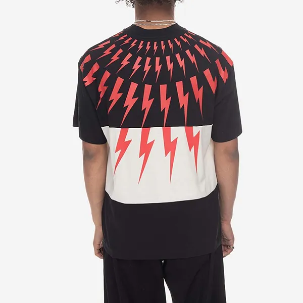 Áo Phông Nam Neil Barrett Mixed Fair Isle Thunderbolt T-Shirt Màu Đen Size XS