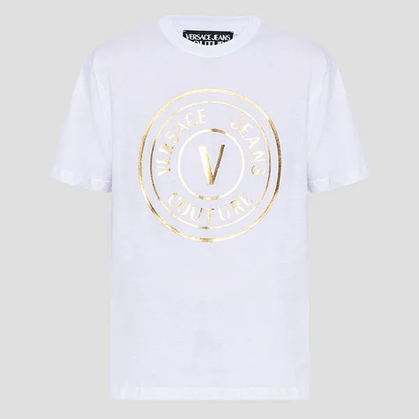 Áo Phông Nam Versace Jeans Courture White Gold Logo Printed Tshirt 74GAHT05 CJ00T G03 Màu Trắng