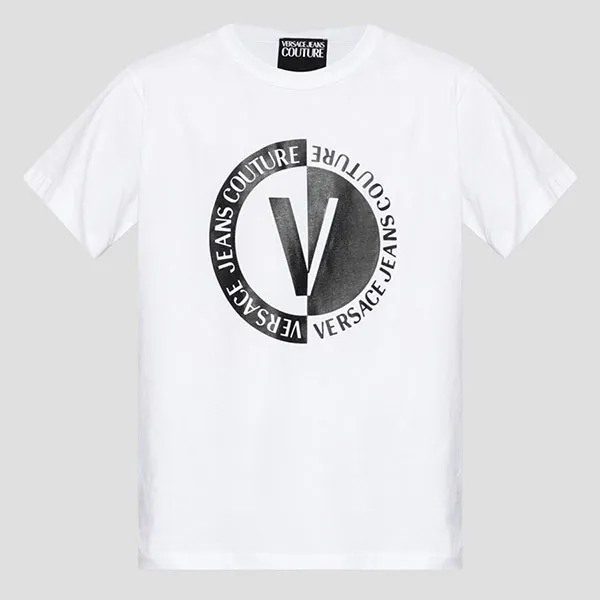 Áo Phông Nam Versace Jeans Courture White Logo V Black And White Printed Tshirt 74GAHI07 CJ00I 003 Màu Trắng