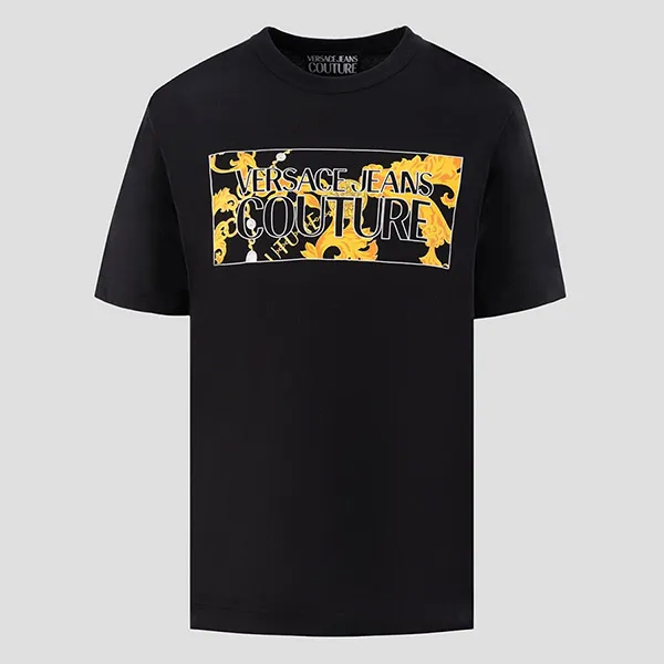 Áo Phông Nam Versace Jeans Couture Black With Gold Logo Printed Tshirt 75GAHE01 CJ00E G89 Màu Đen