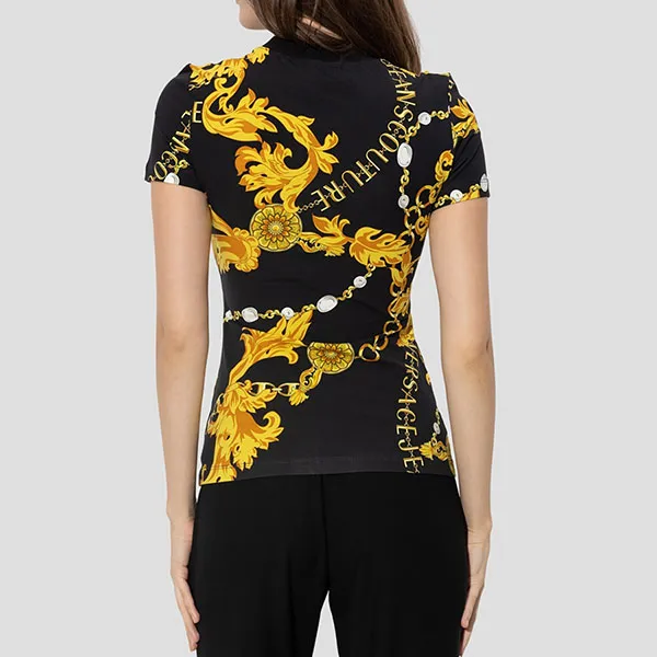 Áo Phông Nữ Versace Jean Couture Black Patterned Tshirt 75HAH608 JS214 G89 Màu Đen Vàng