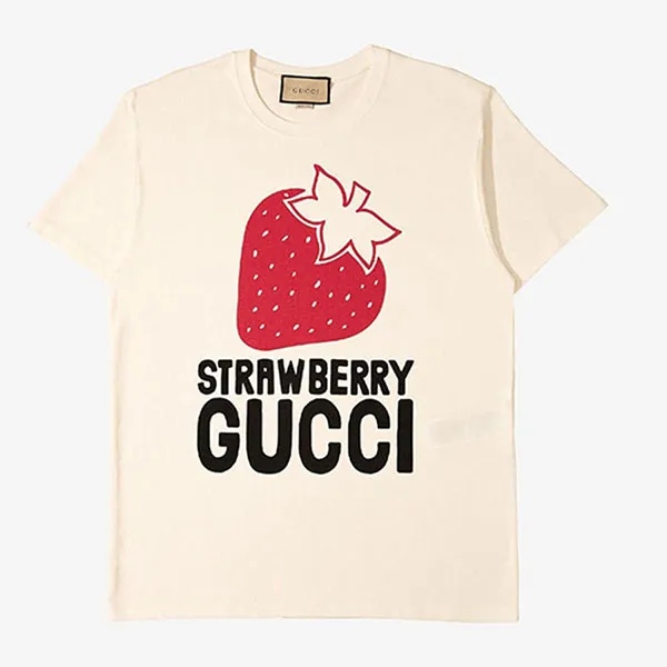 Áo Phông Unisex Gucci Strawberry Cotton TShirt Màu Be - Thời trang - Vua Hàng Hiệu