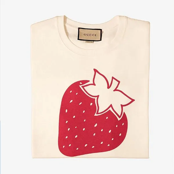 Áo Phông Unisex Gucci Strawberry Cotton TShirt Màu Be - Thời trang - Vua Hàng Hiệu