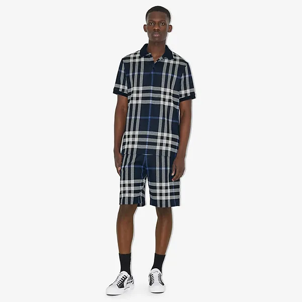 Áo Polo Nam Burberry Check Cotton Jacquard Polo Shirt 80706671 Màu Xanh Kẻ