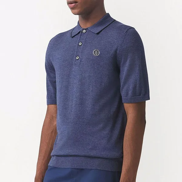 Áo Polo Nam Burberry Motif Wool Silk Cashmere Shirt Màu Xanh Đậm - Thời trang - Vua Hàng Hiệu