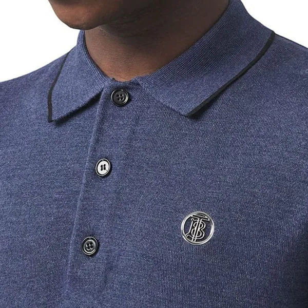 Áo Polo Nam Burberry Motif Wool Silk Cashmere Shirt Màu Xanh Đậm - Thời trang - Vua Hàng Hiệu
