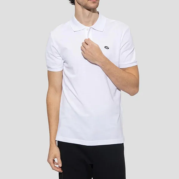 Áo Polo Nam Diesel White With Black Logo A03820 0AIJR 100 Màu Trắng