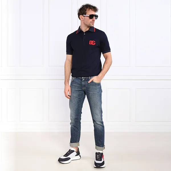 Áo Polo Nam Dolce & Gabbana D&G Regular Fit Polo Shirt G8PU6Z Màu Xanh Đen Size 46