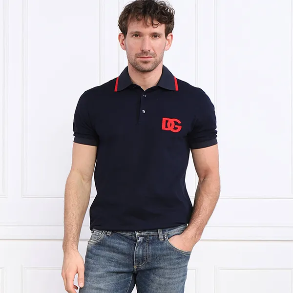 Áo Polo Nam Dolce & Gabbana D&G Regular Fit Polo Shirt G8PU6Z Màu Xanh Đen Size 46