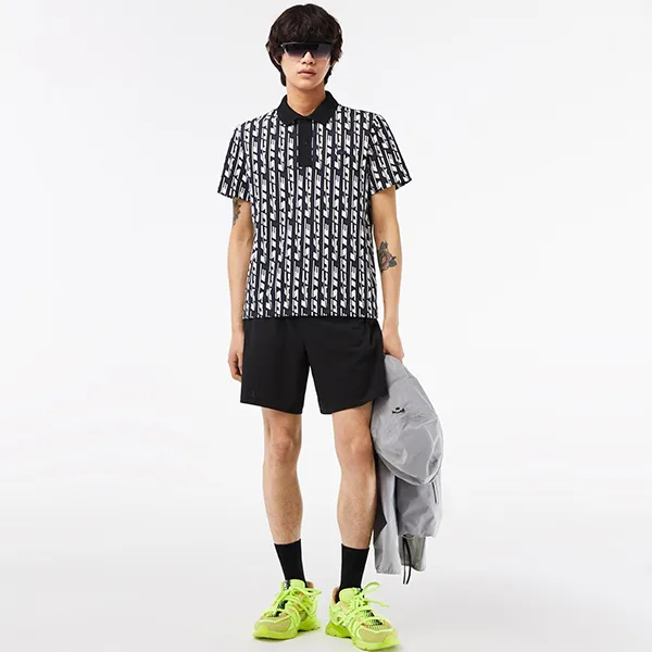 Áo Polo Nam Lacoste Active Men's Regular Fit Printed Black Polo Shirt PH565551 9YT PC4 Màu Đen Trắng Size L