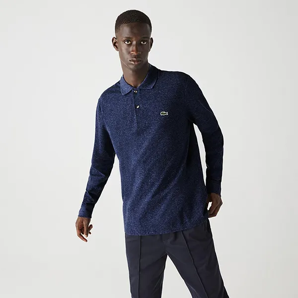 Áo Polo Dài Tay Nam Lacoste Classic Fit Long-Sleeve Polo Shirt In Marl Petit Piqué L1313 - HAU Màu Xanh Navy Size 3