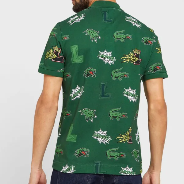 Áo Polo Nam Lacoste Holiday Regular Fit Crocodile Print Green PH1464 PZ1 Màu Xanh Lá Size 3