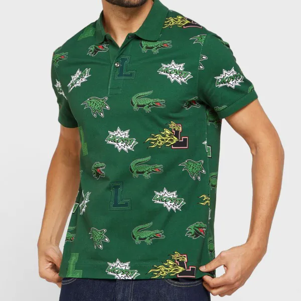 Áo Polo Nam Lacoste Holiday Regular Fit Crocodile Print Green PH1464 PZ1 Màu Xanh Lá Size 3