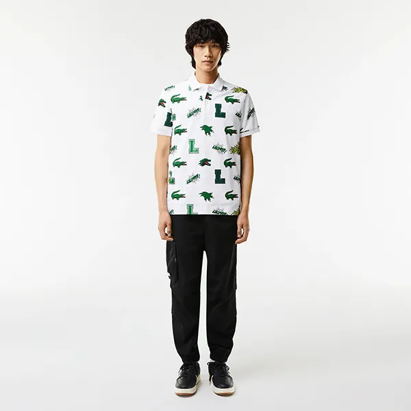 Áo Polo Nam Lacoste Holiday Regular Fit Crocodile Print Shirt PH1464 SBH Màu Trắng Size 4