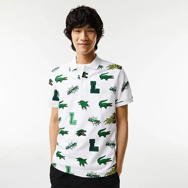 Áo Polo Nam Lacoste Holiday Regular Fit Crocodile Print Shirt PH1464 SBH Màu Trắng Size 4