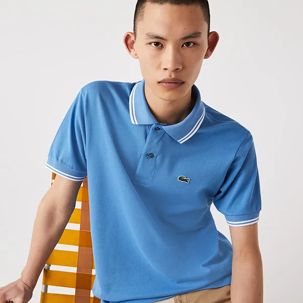 Áo Polo Nam Lacoste Men's Classic Fit Striped Accents Cotton Piqué Polo PH2384 HH7 Màu Xanh Blue Size 4