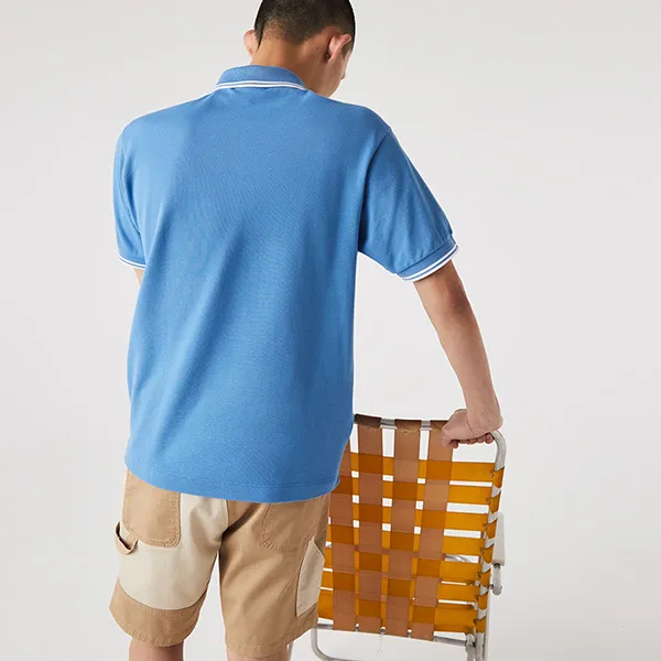 Áo Polo Nam Lacoste Men's Classic Fit Striped Accents Cotton Piqué Polo PH2384 HH7 Màu Xanh Blue Size 4