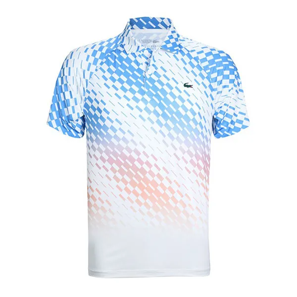 Áo Polo Nam Lacoste Men's Novak Djokovic Checkerboard Print DH5177-51-YIP Màu Trắng Xanh Size 5