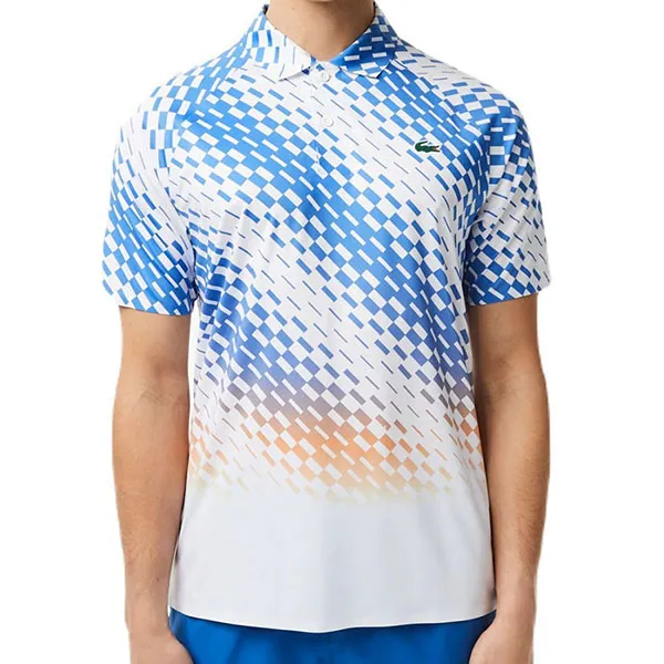 Áo Polo Nam Lacoste Men's Novak Djokovic Checkerboard Print DH5177-51-YIP Màu Trắng Xanh Size 5