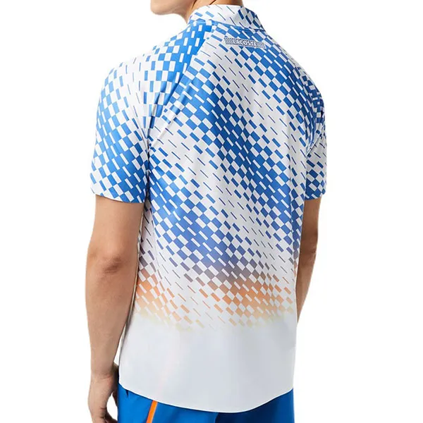 Áo Polo Nam Lacoste Men's Novak Djokovic Checkerboard Print DH5177-51-YIP Màu Trắng Xanh Size 5