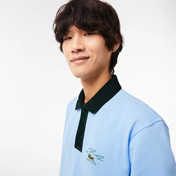 Áo Polo Nam Lacoste Men’s Two-Tone Organic Cotton Polo PH5743-51-FL3 Màu Xanh Blue Size 3