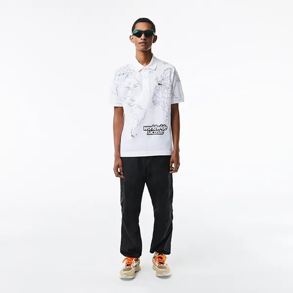 Áo Polo Nam Lacoste Original L.12.12 Printed Organic Cotton Polo Shirt PH8046 001 Màu Trắng Size M