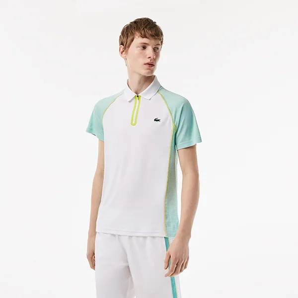 Áo Polo Nam Lacoste Recycled Polyester Polo Shirt with Ultra-Dry Technology DH5046 AWC Màu Xanh Trắng Size 4
