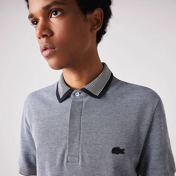 Áo Polo Nam Lacoste Regular Fit Striped Finishes Cotton PH1924 BDV Màu Ghi Xám Size 4