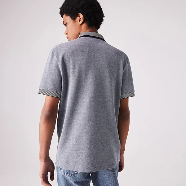 Áo Polo Nam Lacoste Regular Fit Striped Finishes Cotton PH1924 BDV Màu Ghi Xám Size 4