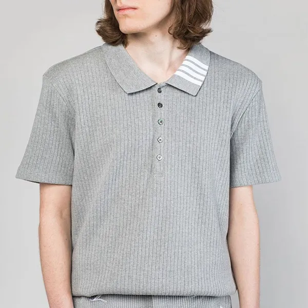 Áo Polo Nam Thom Browne Ribbed Short-Sleeve Polo Shirt Màu Xám Size 1 - Thời trang - Vua Hàng Hiệu