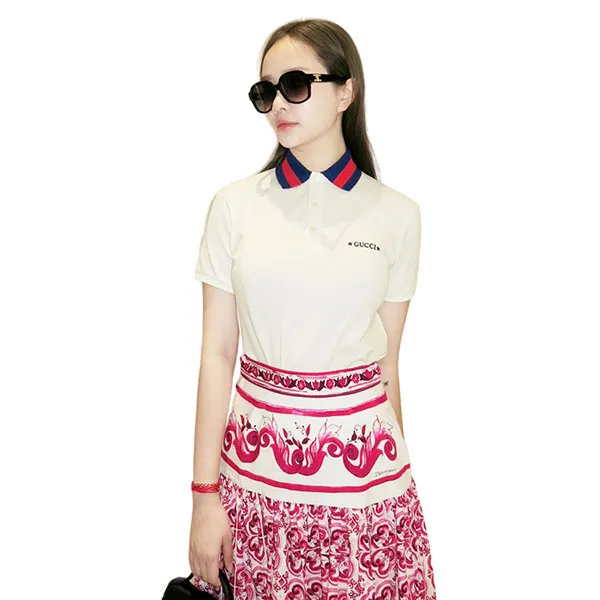Áo Polo Nữ Gucci White Web Collar Logo Embroidered 693596 XJEH5 9791 Màu Trắng