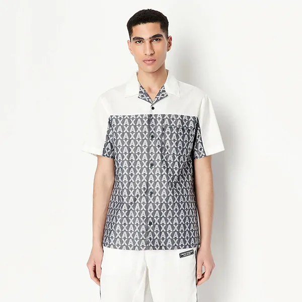 Áo Sơ Nam Mi Armani Exchange Stretch Cotton Jacquard All Over Logo Shirt 3RZCL2ZN1XZ85CP Màu Trắng/Xám Size S - Thời trang - Vua Hàng Hiệu
