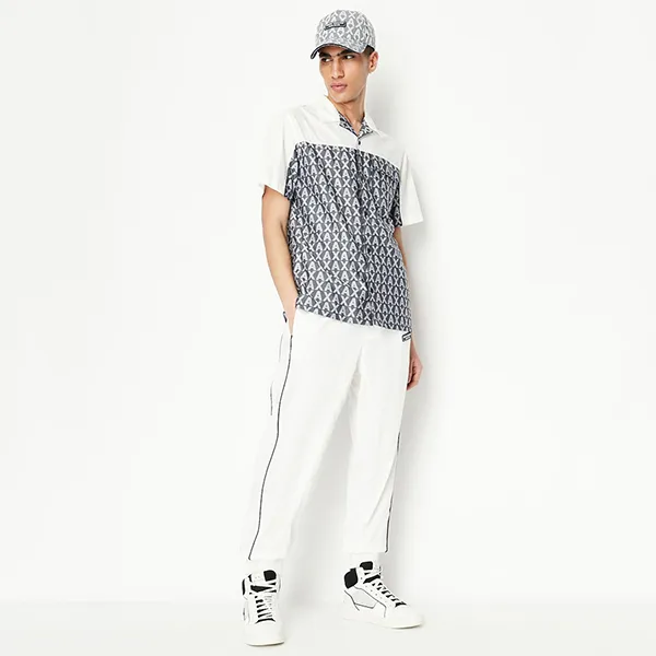Áo Sơ Nam Mi Armani Exchange Stretch Cotton Jacquard All Over Logo Shirt 3RZCL2ZN1XZ85CP Màu Trắng/Xám Size S - Thời trang - Vua Hàng Hiệu