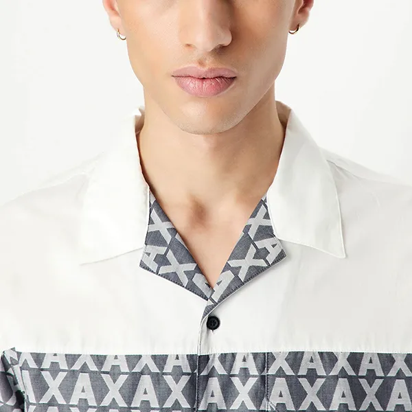 Áo Sơ Nam Mi Armani Exchange Stretch Cotton Jacquard All Over Logo Shirt 3RZCL2ZN1XZ85CP Màu Trắng/Xám Size S - Thời trang - Vua Hàng Hiệu