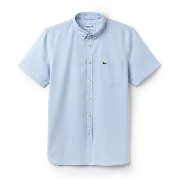 Áo Sơ Mi Cộc Tay Nam Lacoste Men's Regular Fit Oxford Cotton Shirt CH9595 Màu Xanh Da Trời Size 40