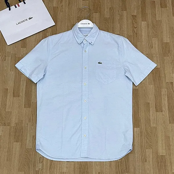 Áo Sơ Mi Cộc Tay Nam Lacoste Men's Regular Fit Oxford Cotton Shirt CH9595 Màu Xanh Da Trời Size 40