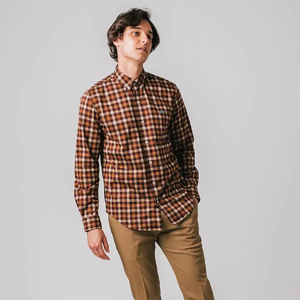 Áo Sơ Mi Dài Tay Nam Lacoste CH0732 - 3KE Màu Nâu Cam Size 39