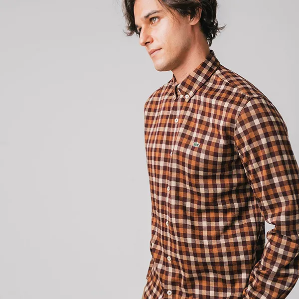 Áo Sơ Mi Dài Tay Nam Lacoste CH0732 - 3KE Màu Nâu Cam Size 39