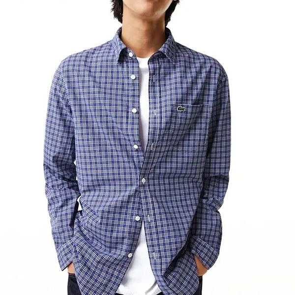 Áo Sơ Mi Dài Tay Nam Lacoste Multi Checks Regular Fit Shirt CH0193 - A10 Màu Xanh Size 40