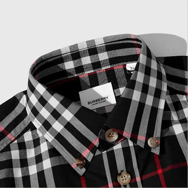 Áo Sơ Mi Nam Burberry Long Sleeve Check Cotton Shirt Màu Đen Kẻ Trắng