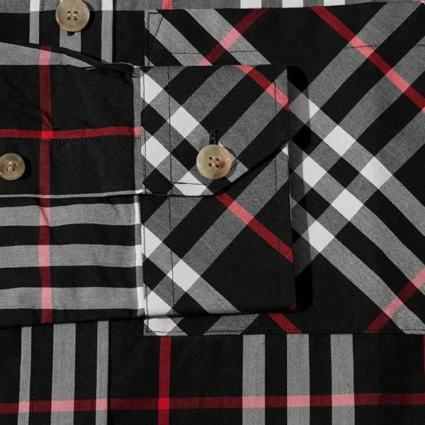 Áo Sơ Mi Nam Burberry Long Sleeve Check Cotton Shirt Màu Đen Kẻ Trắng