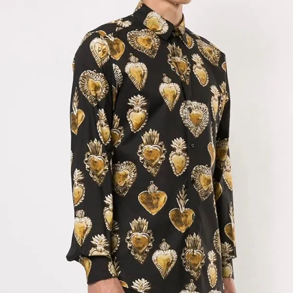 Áo Sơ Mi Nam Dolce & Gabbana D&G Martini Sacred Heart Print Cotton Shirt Black Gold 12219 Màu Đen Vàng