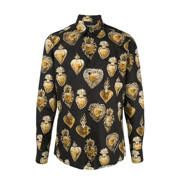 Áo Sơ Mi Nam Dolce & Gabbana D&G Martini Sacred Heart Print Cotton Shirt Black Gold 12219 Màu Đen Vàng