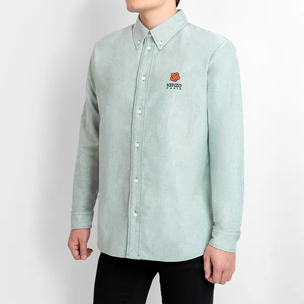Áo Sơ Mi Nam Kenzo Pastel Green Logo Boke Flower Crest - FD55CH4109LO 57 Màu Xanh