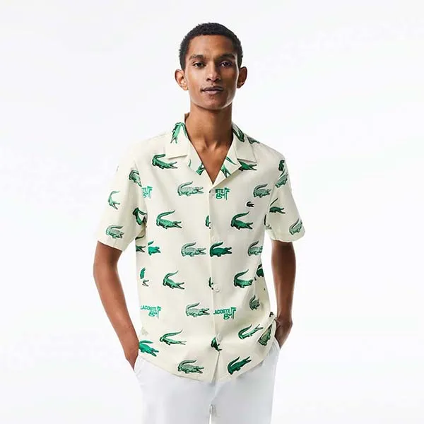 Áo Sơ Mi Nam Lacoste Men’s Printed Short-Sleeved Golf Shirt CH5619 - 70V Màu Trắng Họa Tiết Size 38 - Thời trang - Vua Hàng Hiệu