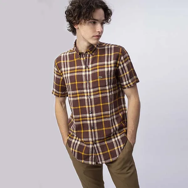 Áo Sơ Mi Nam Lacoste Regular Fit Linen Check Shirt CH6182-4PR Màu Kẻ Nâu Size 38 - Thời trang - Vua Hàng Hiệu