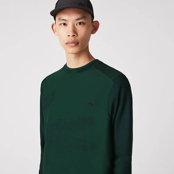 Áo Thun Dài Tay Nam Lacoste Men’s Crew Neck Texturized Crocodile Print Jacquard Sweatshirt SH4105-51-Y85 Màu Xanh Green Size M