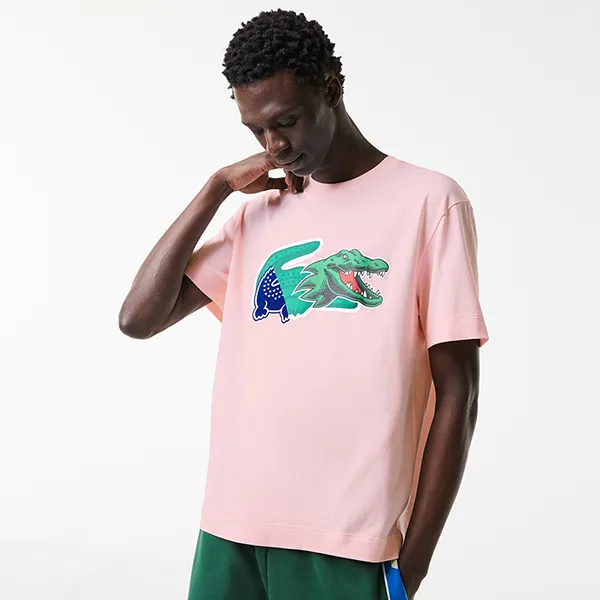 Áo Thun Nam Lacoste Men's Relaxed Fit Oversized Crocodile T-Shirt TH1410 T03 Màu Hồng Size 4
