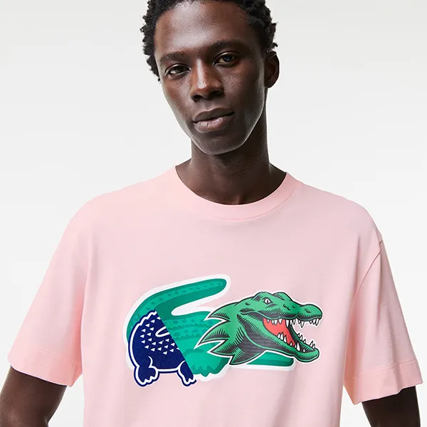 Áo Thun Nam Lacoste Men's Relaxed Fit Oversized Crocodile T-Shirt TH1410 T03 Màu Hồng Size 4